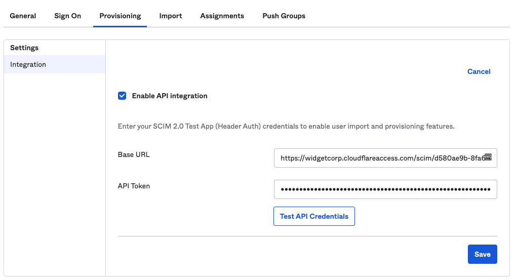 Enter SCIM values into Okta