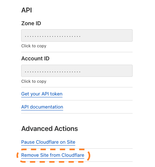 Remove site from Cloudflare is an option under Advanced Actions